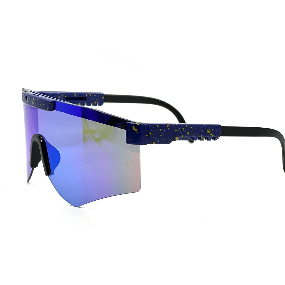 Mirrored Shield Sunglasses Blue Green Mirror Lens Splatter Paint Sporty Men Ski‎